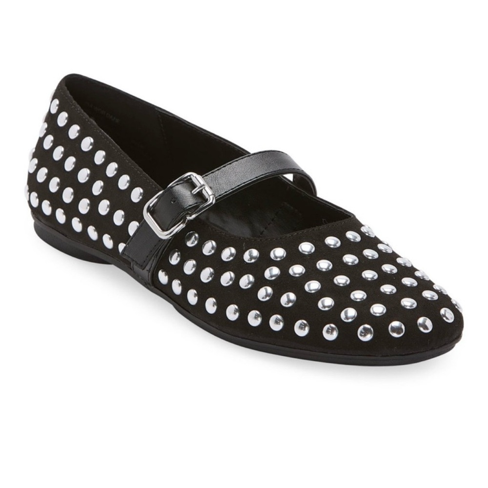 Trendy Studded Black Flats with strap  -NEW